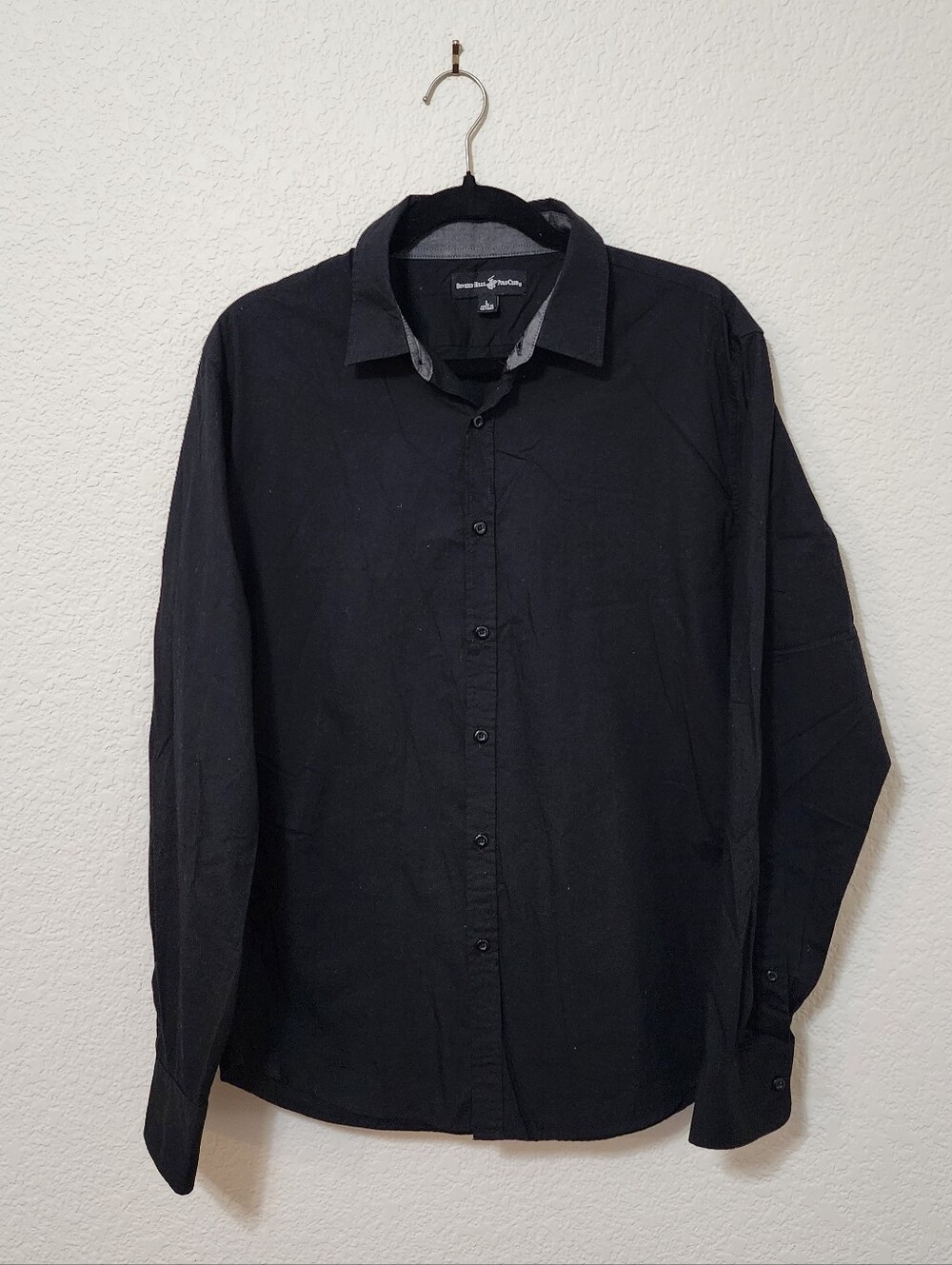 Beverly Hills Polo Club Mens Large Black Button Down Shirt Contrast Cuff